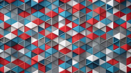 Abstract geometric shapes in red, blue, and gray patterned arrangement , , abstract, geometric, shapes, red, blue, gray
