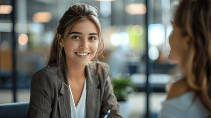 Young Woman Smiling In Modern Office Environment