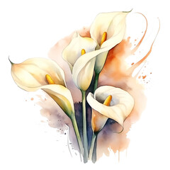 watercolor calla lilies flower on a transparent background, watercolor flower illustration, Transparent PNG