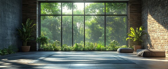Loft Space Empty Room With Nature View, Rendered To Highlight Openness And Tranquility
