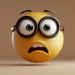 Naklejka premium Surprised emoji with glasses expressing shock against a simple background