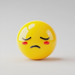 Fototapeta premium Sad yellow emoticon with teary eyes against a neutral background