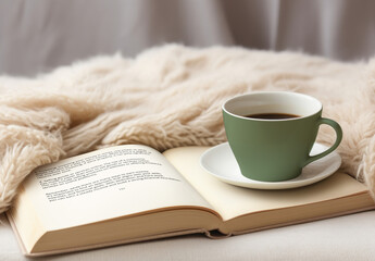 Stationery Open Book And Coffee Cup Mockup With Generative AI