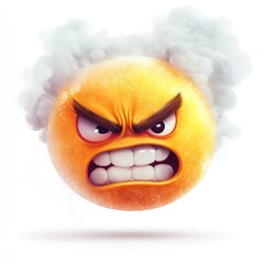 Obraz premium Angry yellow sun emoji with angry expression and smoke clouds