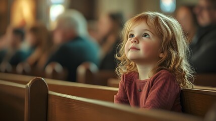 Little girl in church pew, looking up at mother, symbolizes child advocacy in divorce proceedings.