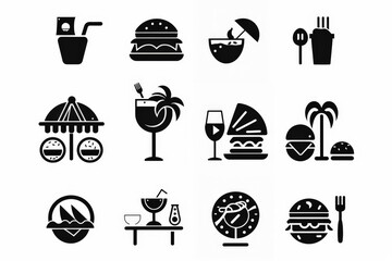 Set of black restaurants emblem logo design with black global restaurants line art icon vector illustration on white background