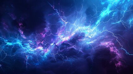 A stunning display of electric blue and purple lightning in a cosmic backdrop, perfect for science, space, and abstract themes.