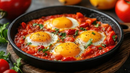 Delicious Shakshuka with Eggs in Spicy Tomato Sauce - A Hearty Breakfast Delight