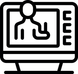 Line art style icon of a businessman making a video conference on a computer screen