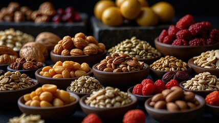a variety of nuts including almonds, almonds, and raspberries.