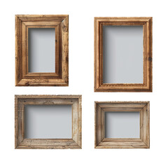 Set of Classic Wooden Picture Frames on Transparent Background Isolated on Transparent or White Background, PNG