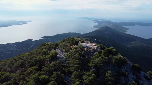 Drone view of St. Mikul Chapel on Losinj Island's Osorscica mountains