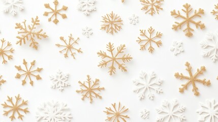 Fototapeta premium Elegant Golden Snowflake Seamless Pattern on Solid Background for Holiday Invitations - Copy Space Available