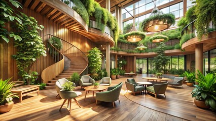 Obraz premium A haven of organic tranquility, where nature is embodied in the clean lines of greenery, warm wood textures, and airy spaces that invite serenity.