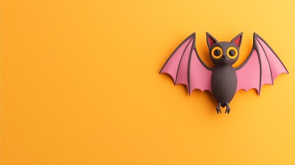 Cute Halloween bat with pink wings on orange background.