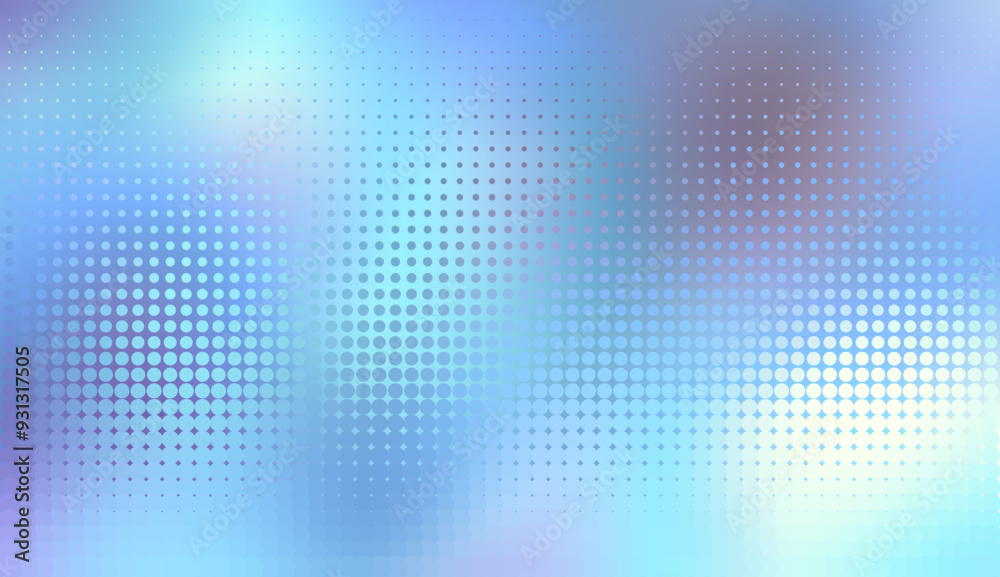 Poster Holographic gradient halftone dots background. Vector illustration. Abstract pop art style dots on abstract blur background