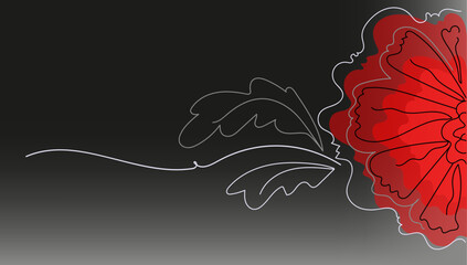 Red bright poppy flower.  Vector hand drawn  line art banner for Remembrance Day.  Memorial Day, Anzac Day.  Lest We forget. international symbol of peace. 