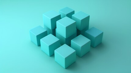 Obraz premium A modern arrangement of geometric cubes in a soothing teal color, perfect for minimalist design and abstract concepts.
