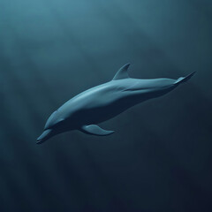 A serene underwater scene featuring a dolphin gliding gracefully through the deep ocean, symbolizing freedom and elegance.