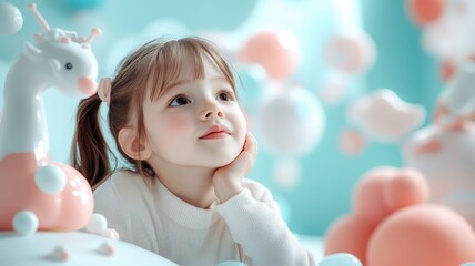 Fototapeta premium Playful digital playground with children interacting with AI creatures.
