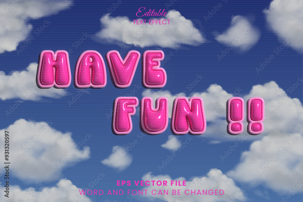 Wall mural 3d pink inflated editable vector text effect. 3d glossy pink inflated text style