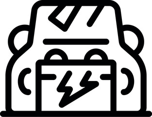 Simple icon of an electric car being charged with a power supply