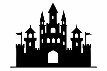 Obraz premium silhouette of a castle with tower and flags. castle icon vector illustration 