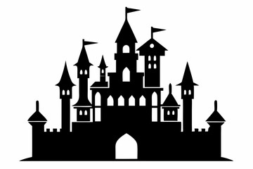 silhouette of a castle with tower and flags. castle icon vector illustration 