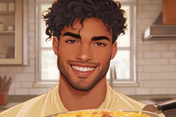 Animated chef character in a kitchen his cheerful expression and lively gestures enhancing the culinary tutorials engagement