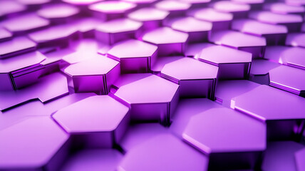 Fototapeta premium Close-up view of purple hexagonal tiles arranged in a honeycomb pattern reflecting light