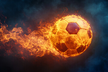 Fototapeta premium fiery ball, fiery football, black background, dark, fiery soccer ball engulfed in hot flames