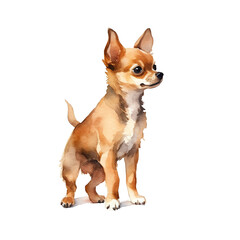 Obraz premium Watercolor cute Chihuahua puppy clipart on a isolated background, transparent png 