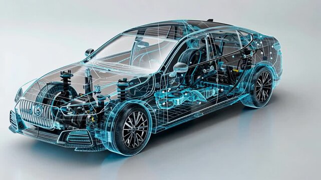 mesh of a car showing the wiring network inside,generative ai