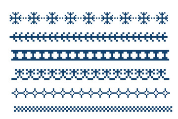 Pixel Border snowflake winter decoration elements. Divider patterns y2k. Simple minimal. Holiday Chirtmas frame.