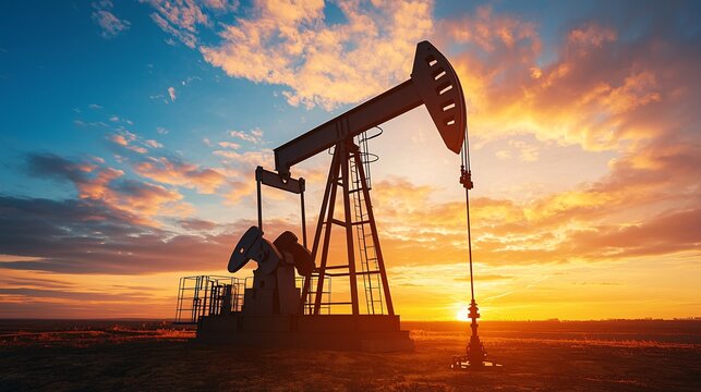 Oil Pump Jack Silhouette at Sunset.