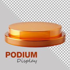 Empty orange crystal round podium on white background