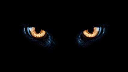 A pair of glowing eyes emerging from the darkness, no other features visible, Halloween, Spooky, Mystery