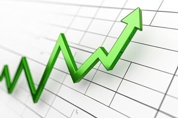 A dynamic green arrow indicating growth and success on a financial chart, symbolizing an upward trend in business performance.