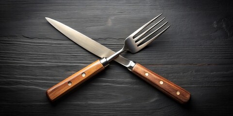 Naklejka premium Precision instruments honed to a fine point, knife and fork slice through ingredients with surgical ease, showcasing their craftsmanship in the art of culinary preparation.