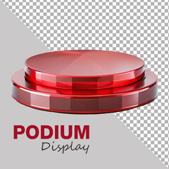 Empty red crystal round podium on white background