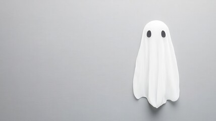 Single ghostly shape with subtle shadow, floating on a plain gray background, minimal spooky Halloween, simple eerie art