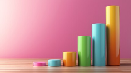 Colorful Bar Chart on Wooden Table.