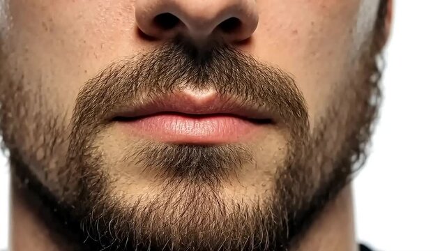 Close-up, static shot of a man with a beard, symbolizing masculinity and confidence.