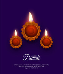 Indian Religious Festival Diwali Background with Lamps Grating