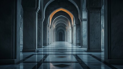 Fototapeta premium The interior mosque with the arches in dark tones.