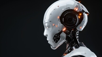 Cyborg Communication, a porcelain white humanoid cyborg with glowing lights illustrates the interconnectedness of the Internet of Things against a dark backdrop.