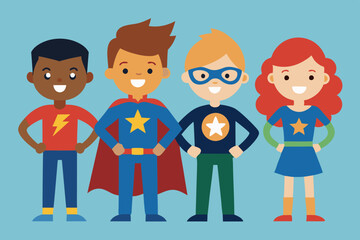 Cartoon students each dressed up as superheroes