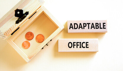 Adaptable office symbol. Concept words Adaptable office on beautiful wooden block. Beautiful white...