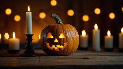 Fototapeta premium halloween pumpkin with candles
