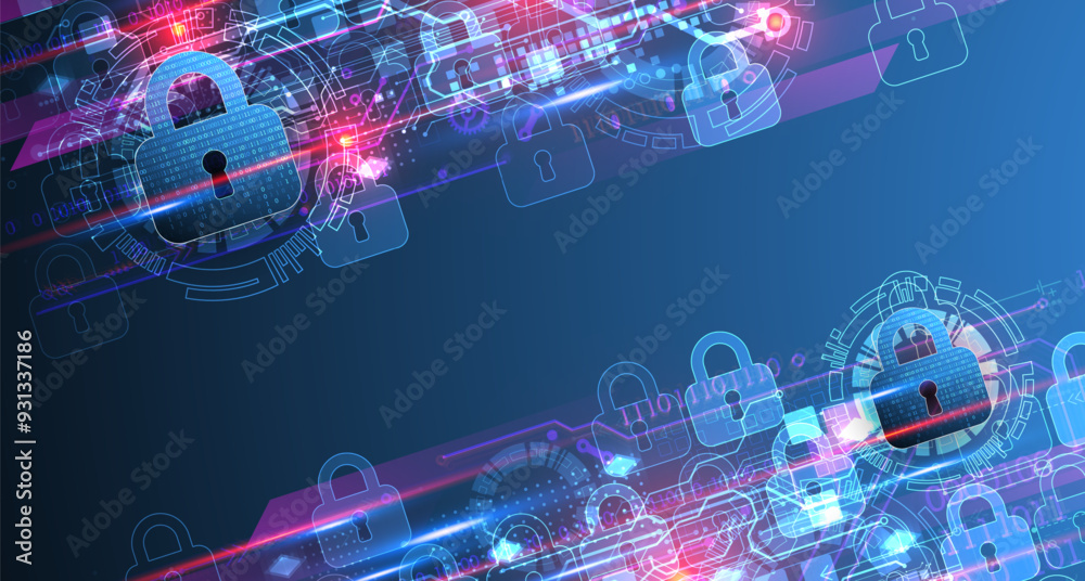 Poster Secure digital background. Virtual confidential, programming protection. Hand drawn vector.